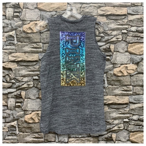 #2 PINK Victoria’s Secret Multicolor Sequins Embellished Gray Tank Top Shirt XS - Picture 3 of 5